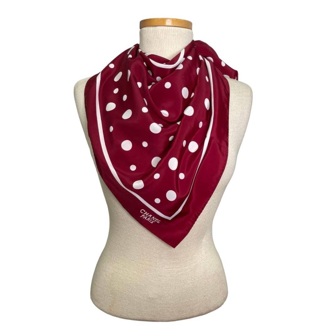 Vintage 90’s Chanel Burgundy Polka Dot Silk Large Scarf Pristine - Premium Clothing, Shoes & Accessories:Baby:Baby & Toddler Clothing:Bottoms from CHANEL - Just $515.00! Shop now at Finds For You