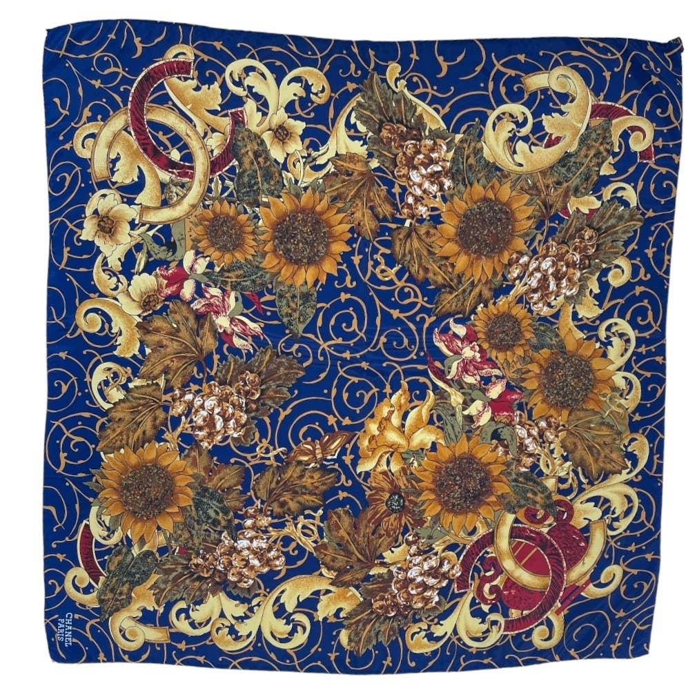 Vintage 90’s Chanel Logo Sunflower Silk Scarf Large Square Pristine - Premium Clothing, Shoes & Accessories:Baby:Baby & Toddler Clothing:Bottoms from CHANEL - Just $299.00! Shop now at Finds For You