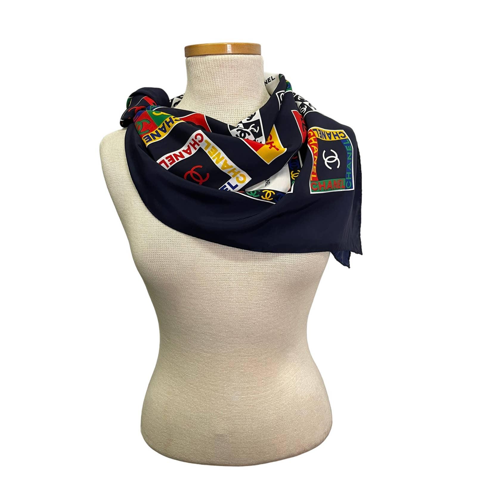 Vintage 90’s Chanel Silk Logo Scarf Black Multi - Premium  from CHANEL - Just $379.0! Shop now at Finds For You