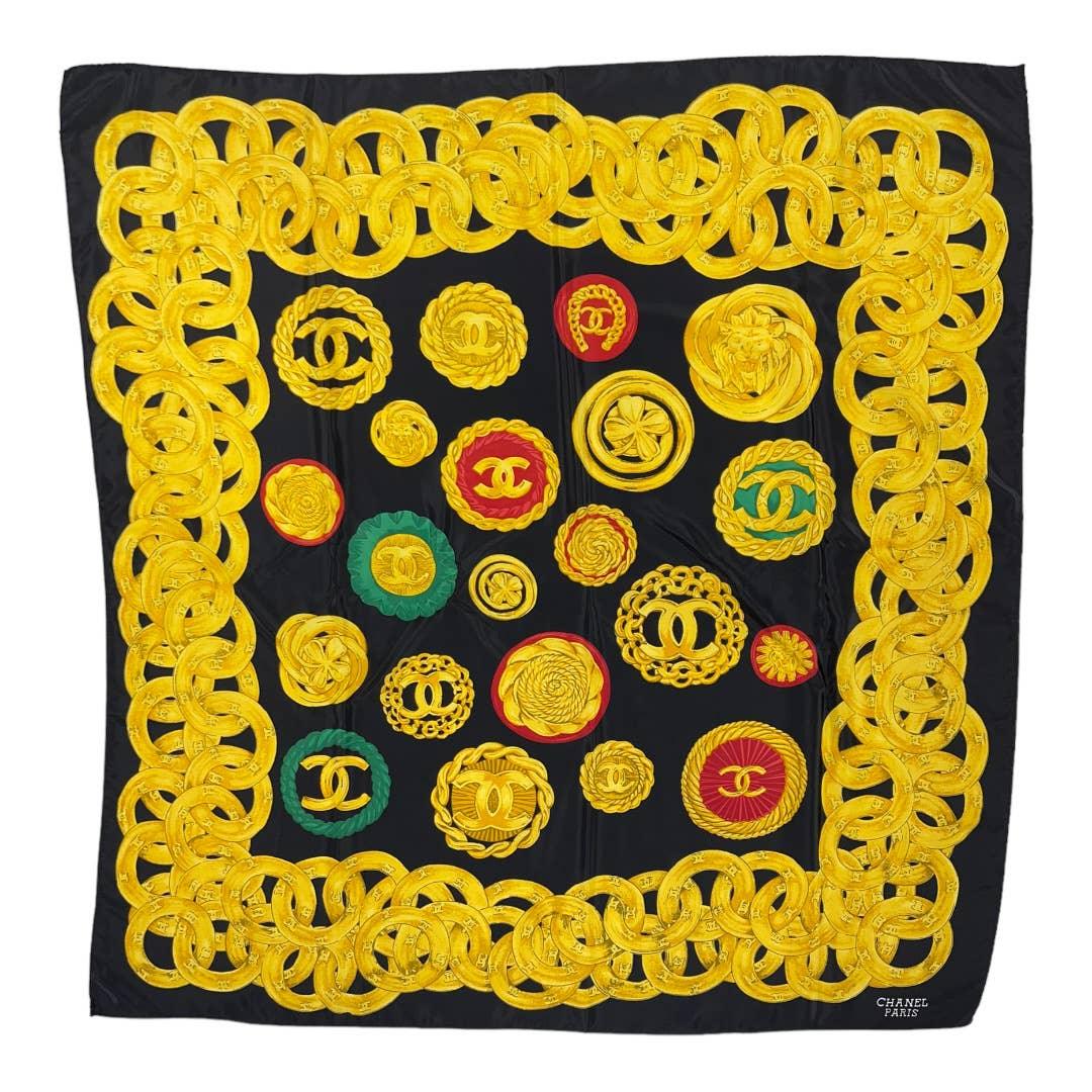 Vintage 90’s Chanel Silk Logo Scarf Jewelry Print Black - Premium from CHANEL - Just $479.0! Shop now at Finds For You