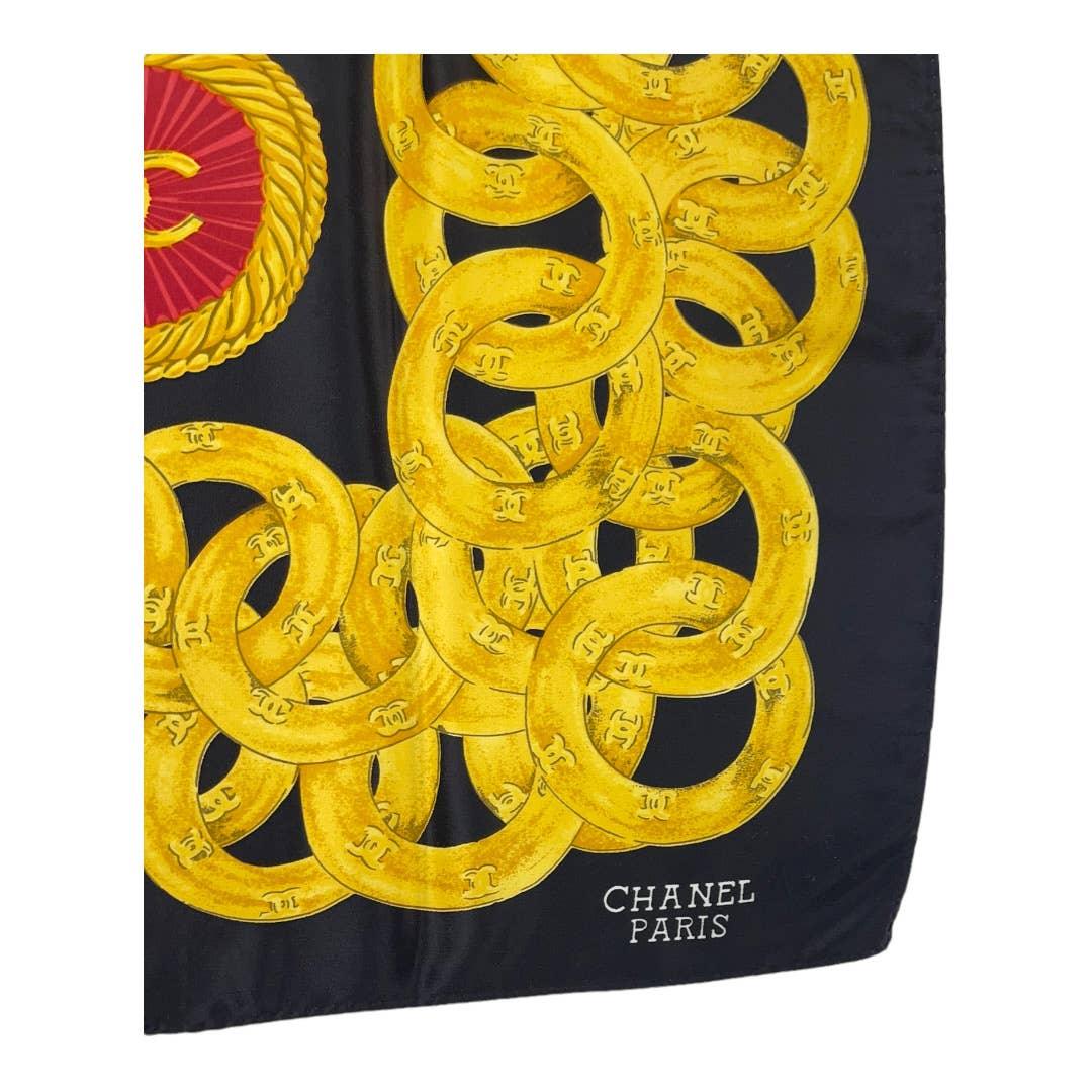 Vintage 90’s Chanel Silk Logo Scarf Jewelry Print Black - Premium from CHANEL - Just $479.0! Shop now at Finds For You