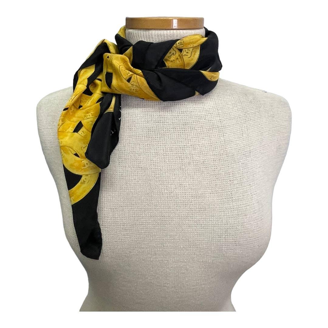 Vintage 90’s Chanel Silk Logo Scarf Jewelry Print Black - Premium from CHANEL - Just $479.0! Shop now at Finds For You