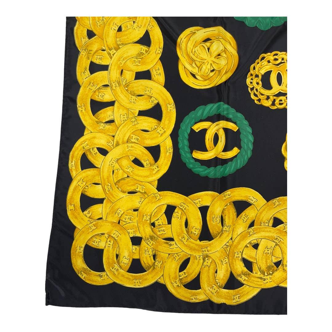 Vintage 90’s Chanel Silk Logo Scarf Jewelry Print Black - Premium from CHANEL - Just $479.0! Shop now at Finds For You