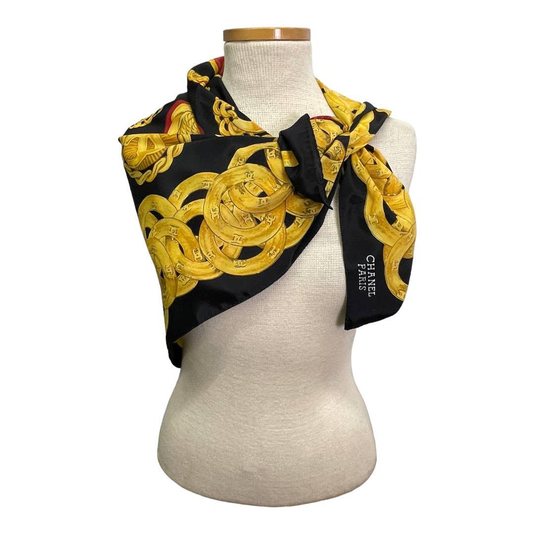 Vintage 90’s Chanel Silk Logo Scarf Jewelry Print Black - Premium from CHANEL - Just $479.0! Shop now at Finds For You