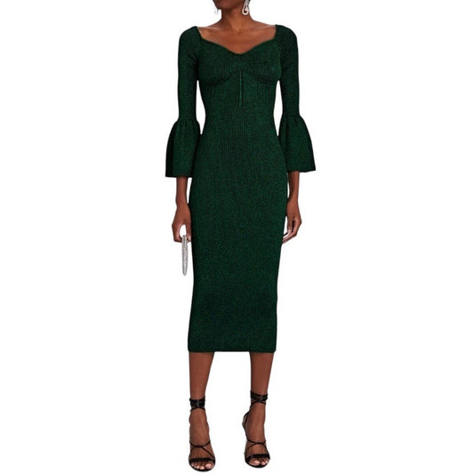 Self Portrait Off The Shoulder Ribbed Midi Dress Size Large New Green - Premium  from Self-Portrait - Just $299.0! Shop now at Finds For You