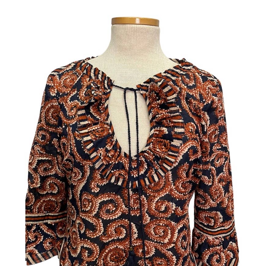 Tory Burch Gwenna Tunic Keyhole Ruffle Tunic Top Blouse Size 8 - Premium  from Tory Burch - Just $99.0! Shop now at Finds For You