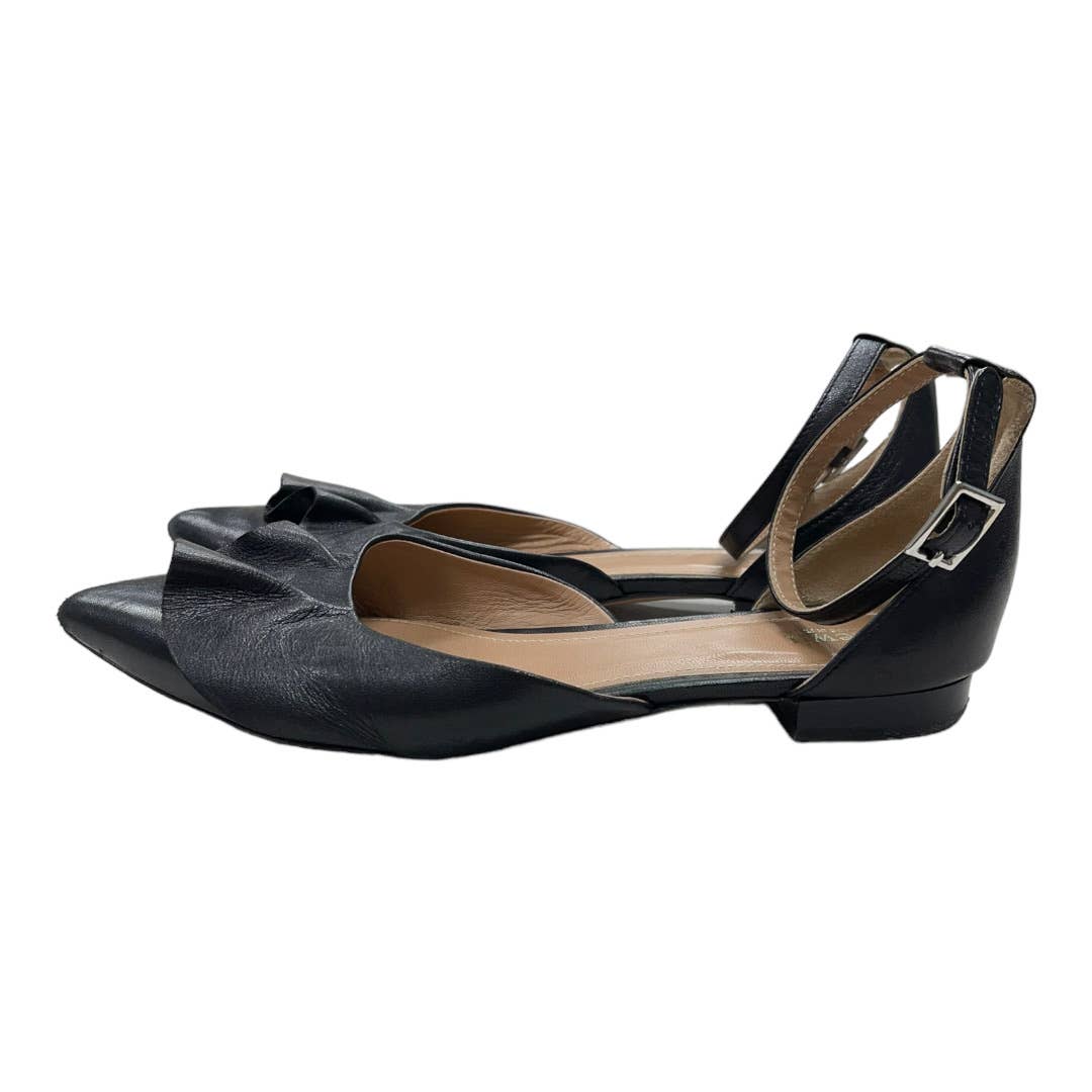 Lewit Alessia Ankle Strap Ruffle Ballet Flats Leather 37.5 7.5 Black - Premium  from Lewit - Just $62.0! Shop now at Finds For You
