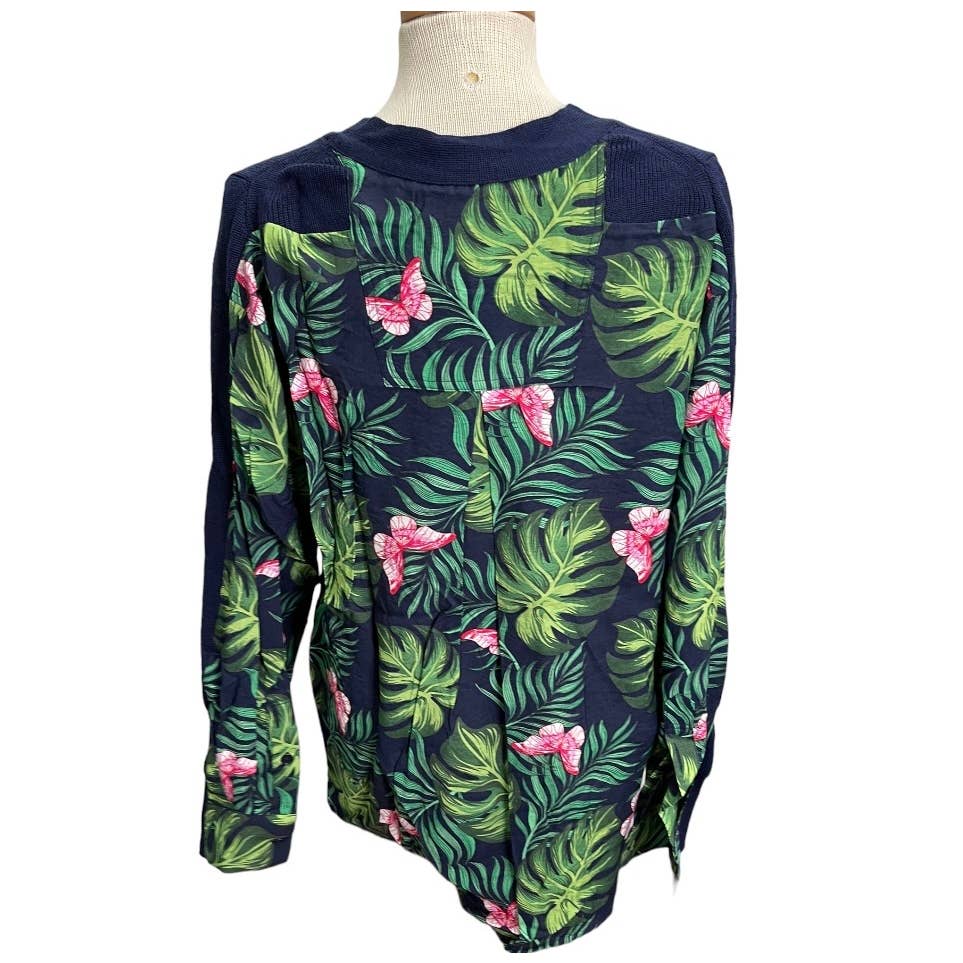 Free People x Sandrine Rose Mixed Media Tropical Print Knit Sweater Small Navy - Premium  from Free People - Just $89.0! Shop now at Finds For You