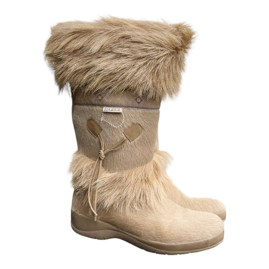 Tecnica Goat Fur Sherpa Lined Apres Ski Boots Size 10.5 Tan Weatherproof - Premium  from Tecnica - Just $219.0! Shop now at Finds For You