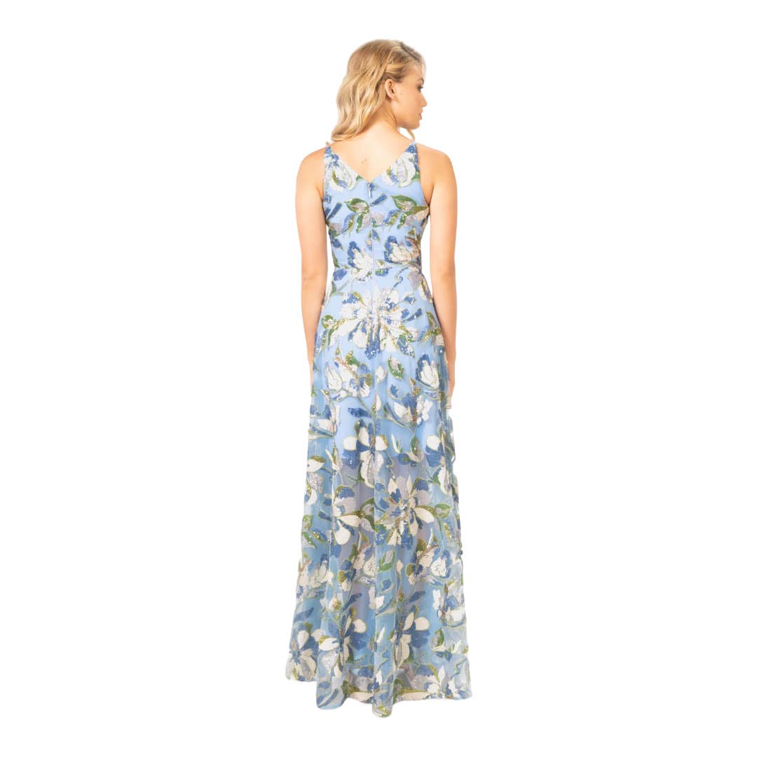Dress The Population Ariya Floral Sequin Along Gown Dress Size XS Blue New - Premium  from Dress The Population - Just $175.0! Shop now at Finds For You