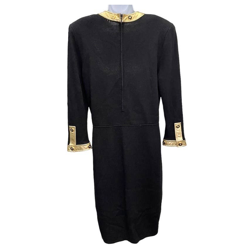 st john santana knit dress Vintage 80's St. John Santana Knit Colorblock Sheath Dress Size 6 Beige Navy