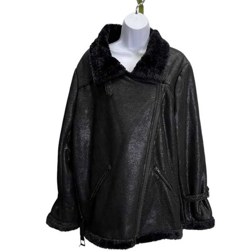 Anthropologie Hutch Rhys Sherpa Moto Jacket Coat Size XL Black - Premium  from Anthropologie - Just $199.0! Shop now at Finds For You
