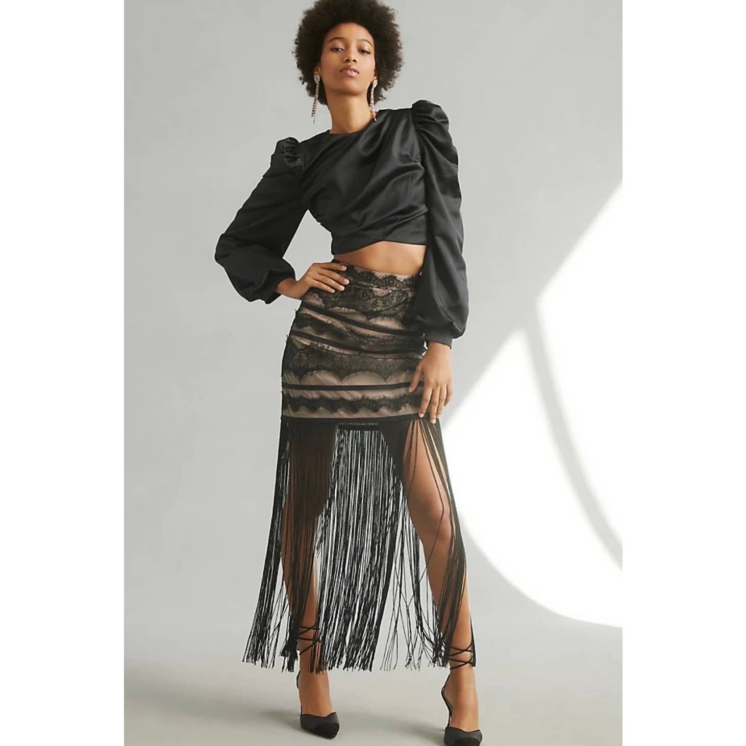 Anthropologie Vineet Bahl Lace Fringe Skirt Size 2 Black New - Premium  from Anthropologie - Just $99.0! Shop now at Finds For You