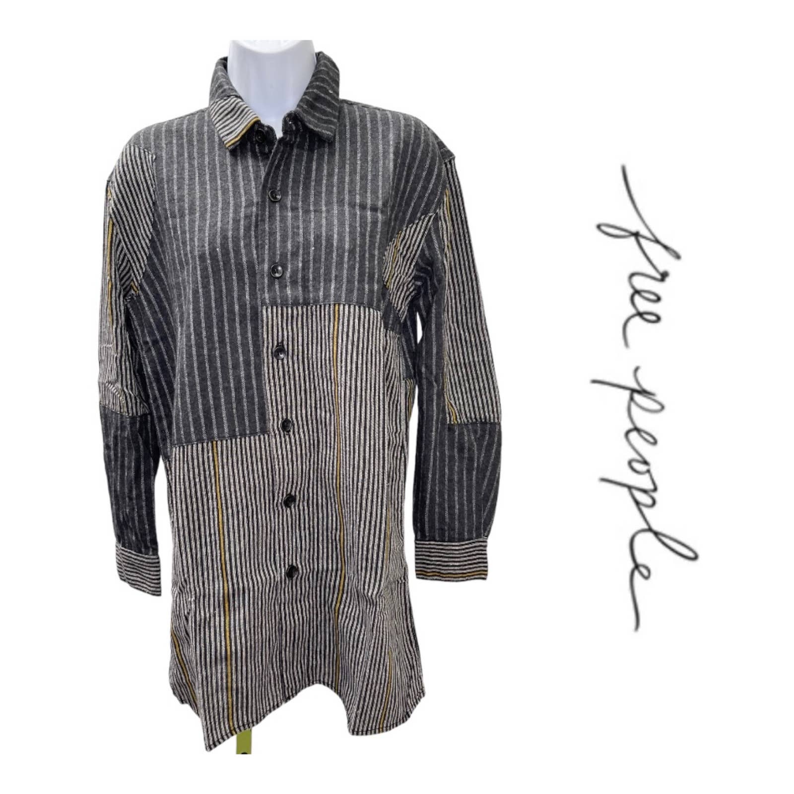 Free People x Sandrine Rose Striped Patchwork Button Down Shirt Size S Black - Premium  from Free People - Just $89.00! Shop now at Finds For You