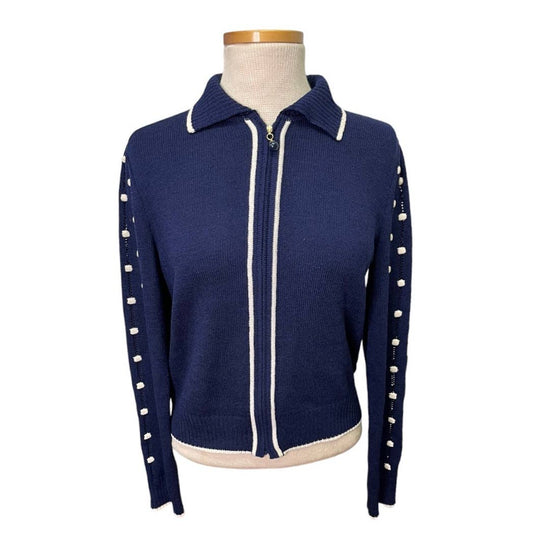 St. John Santana Knit Popcorn Sleeve Zip Jacket Size 8 Navy - Premium  from St. John - Just $99.0! Shop now at Finds For You