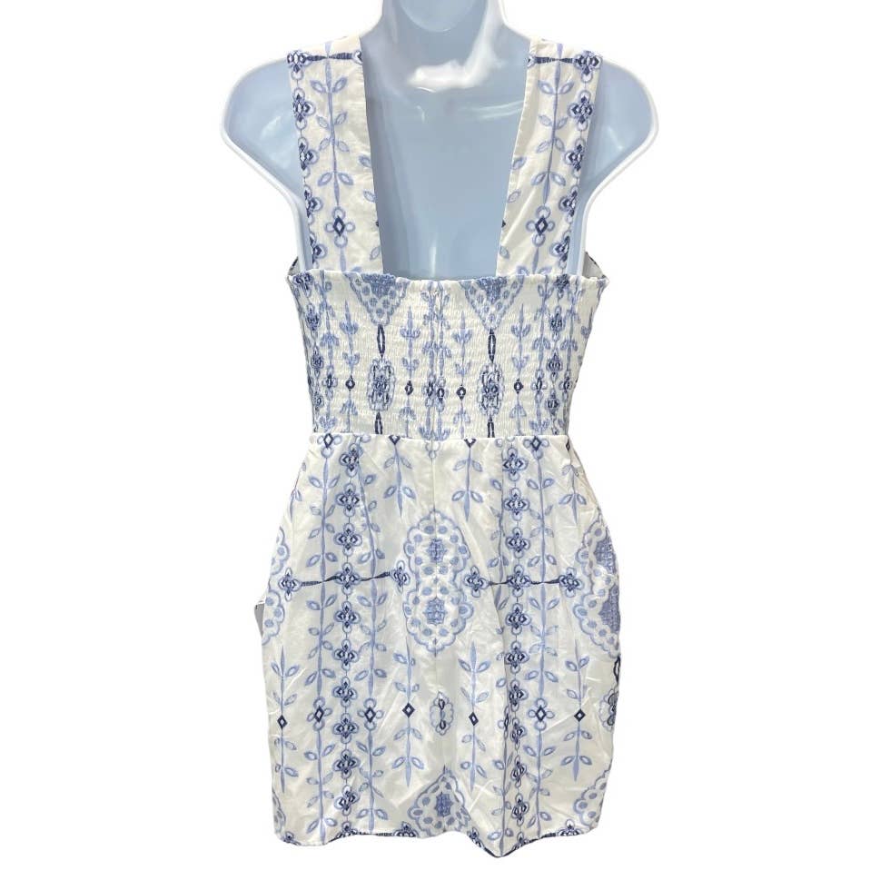 Dress The Population White Blue Floral Embroidered Mini Dress Size S - Premium  from Dress The Population - Just $99.0! Shop now at Finds For You