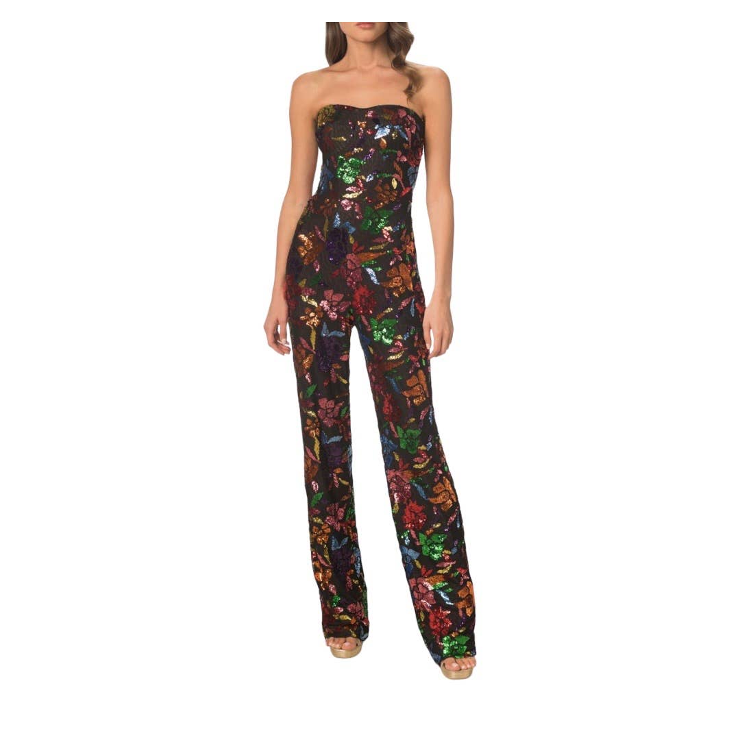 Dress The Population Preston Floral Sequin Strapless Sleeveless Jumpsuit Size XS New – Finds For You