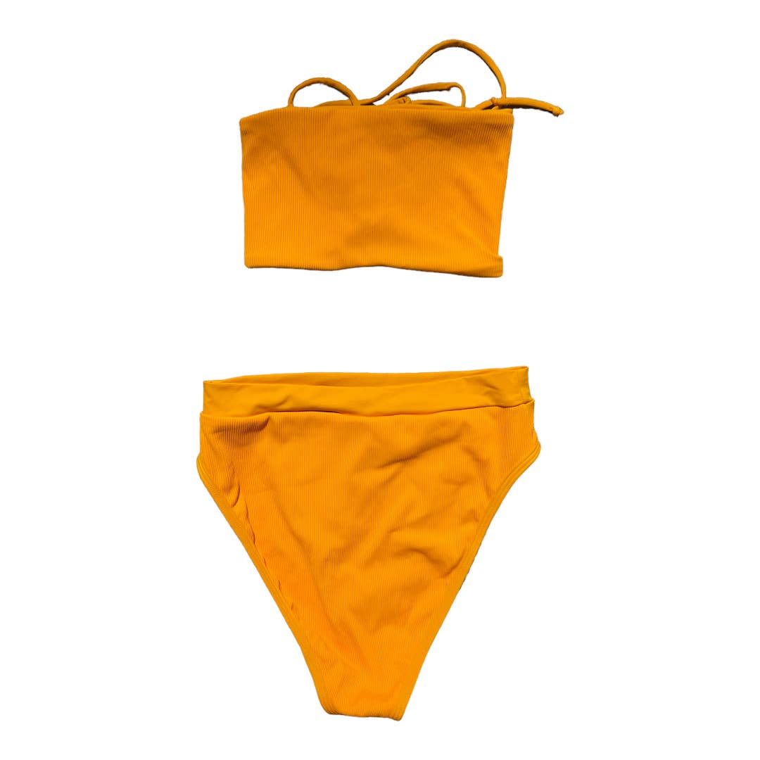 L*SPACE Ribbed Beach Wave Bandeau Top Frenchi High Waist Bikini Bottom Yellow New - Premium  from L*SPACE - Just $79.00! Shop now at Finds For You