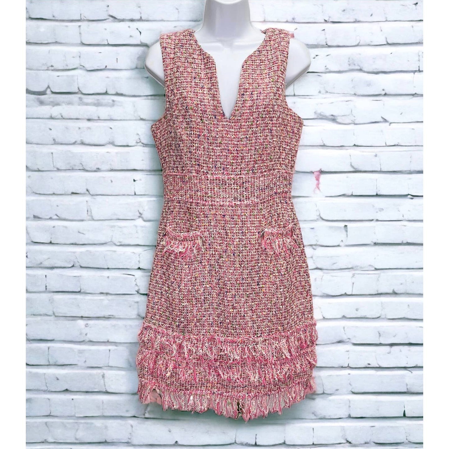 Milly Gabby Tweed Fringe Sleeveless Dress Size 6 Pink - Premium  from MILLY - Just $139.0! Shop now at Finds For You