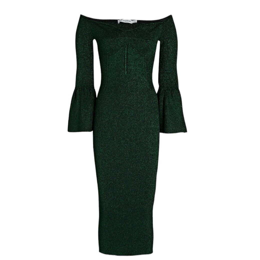 Self Portrait Off The Shoulder Ribbed Midi Dress Size Large New Green - Premium  from Self-Portrait - Just $299.0! Shop now at Finds For You