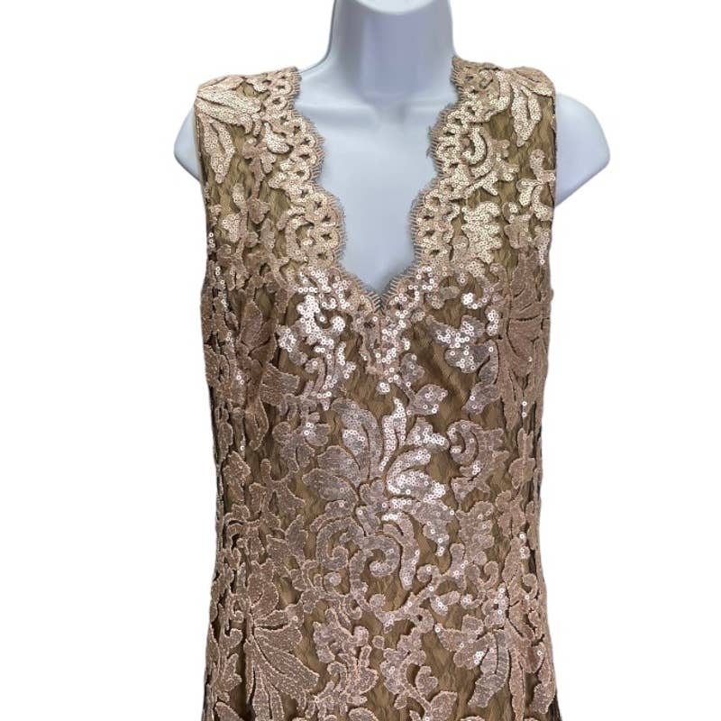 Tadashi Shoji Gold Lace Sequin Sleeveless Gown Dress Size 8 Finds For You Tadashi Shoji Gold Lace Sequin Sleeveless Gown Dress Size 8 Finds For You