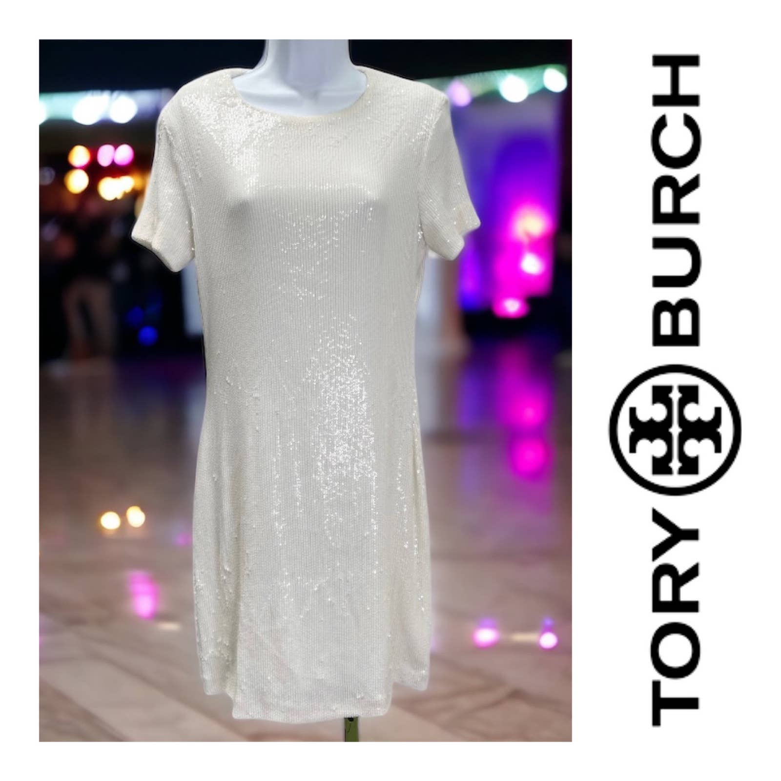 Tory Burch Sequin Short Sleeve Dress Formal Party Cocktail Size Small White - Premium  from Tory Burch - Just $149.00! Shop now at Finds For You