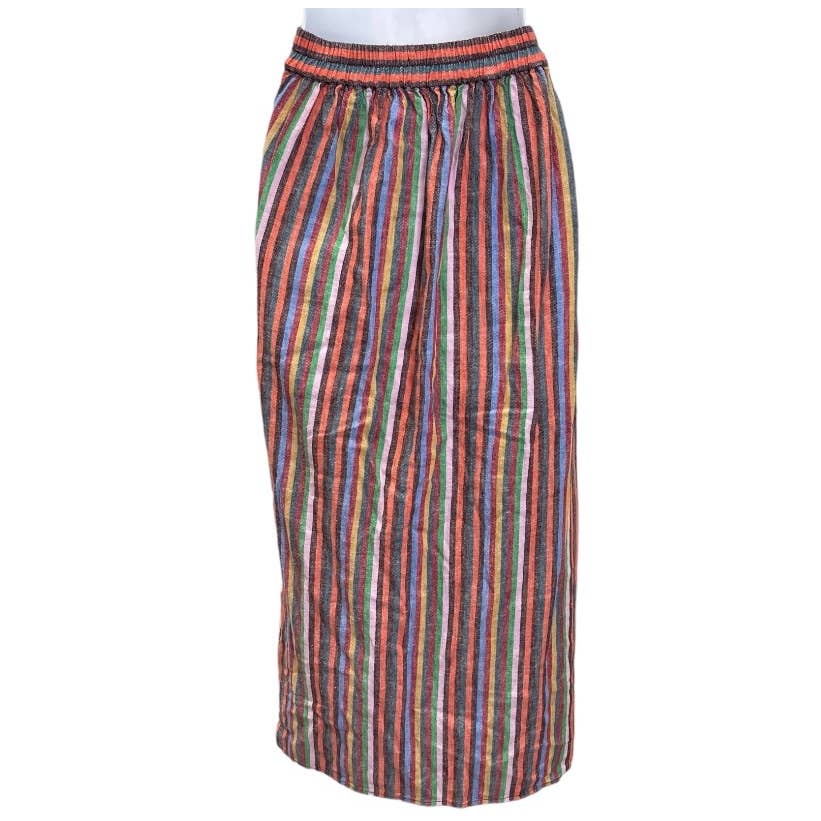 Madewell Linen Blend Overlay Rainbow Striped Midi Skirt Size S - Premium  from Madewell - Just $59.0! Shop now at Finds For You