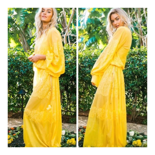 We are HAH Royal HAHness Lace Maxi Dress Balloon Sleeve Festival M/L Yellow New - Premium  from We are HAH - Just $149.0! Shop now at Finds For You