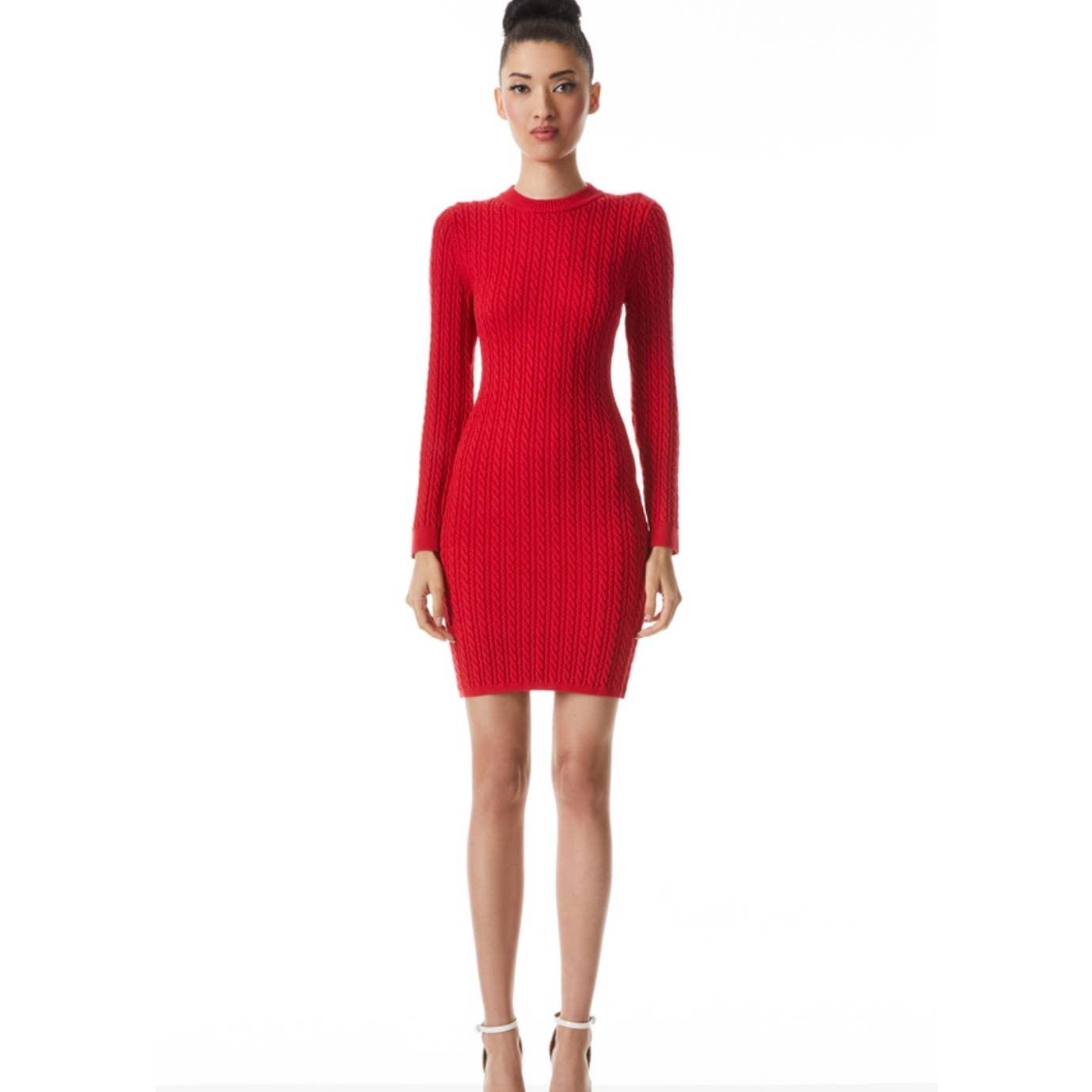 Alice + Olivia Yuna Cable Knit Dress Bodycon Size Large Red - Premium Clothing, Shoes & Accessories:Baby:Baby & Toddler Clothing:Bottoms from Alice + Olivia - Just $199.00! Shop now at Finds For You