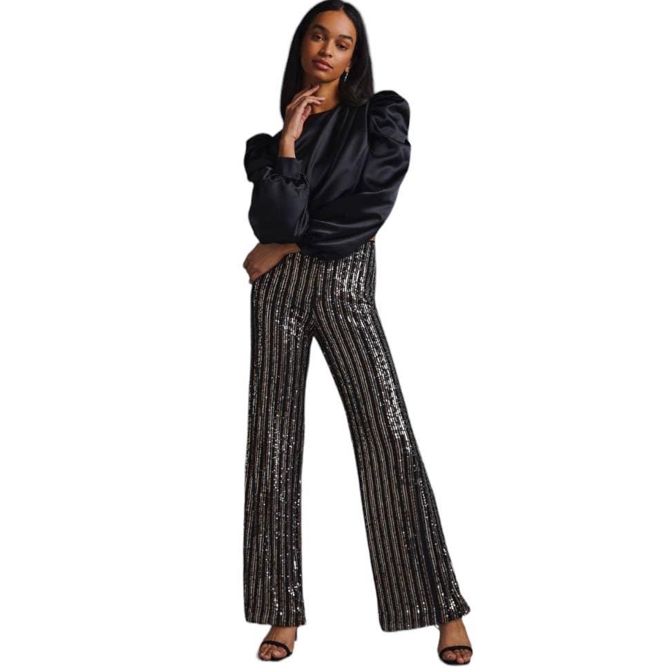 Anthropologie Maeve Sequin Flare Pants Striped Size 4 New - Premium Clothing, Shoes & Accessories:Baby:Baby & Toddler Clothing:Bottoms from Anthropologie - Just $159.00! Shop now at Finds For You