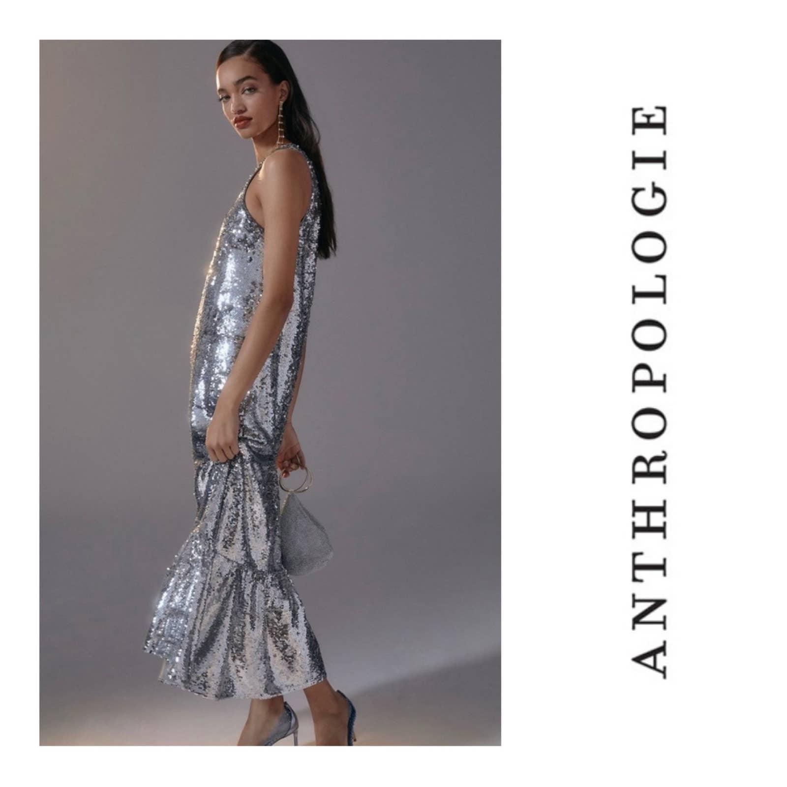 Anthropologie Maeve Sequin One Shoulder Midi Dress Size M New Silver - Premium  from Anthropologie - Just $189.00! Shop now at Finds For You