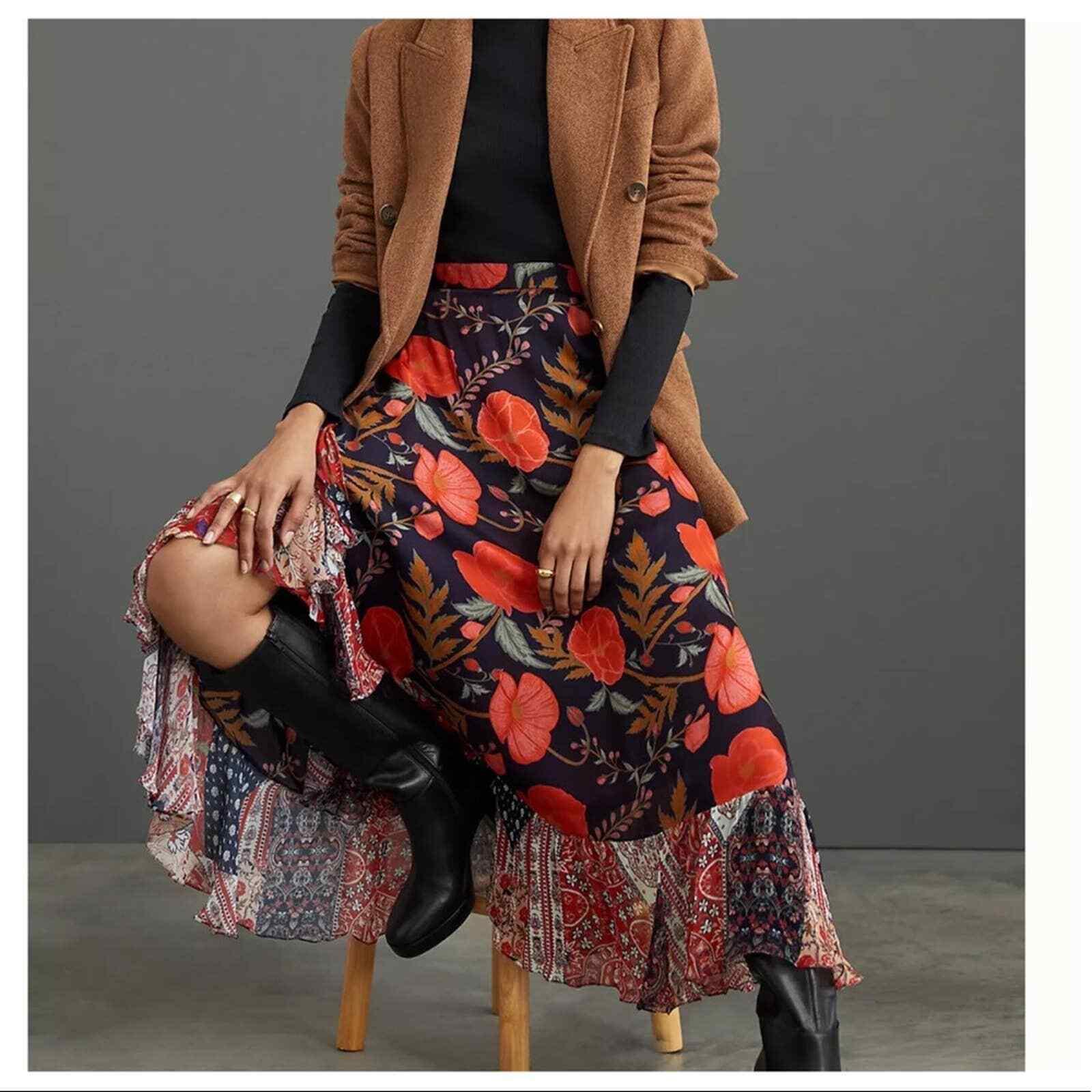 Anthropologie Nidhi Yasha Floral Ruffle Maxi Skirt Size 6 - Premium Clothing, Shoes & Accessories:Women:Women's Clothing:Skirts from Anthropologie - Just $140.39! Shop now at Finds For You
