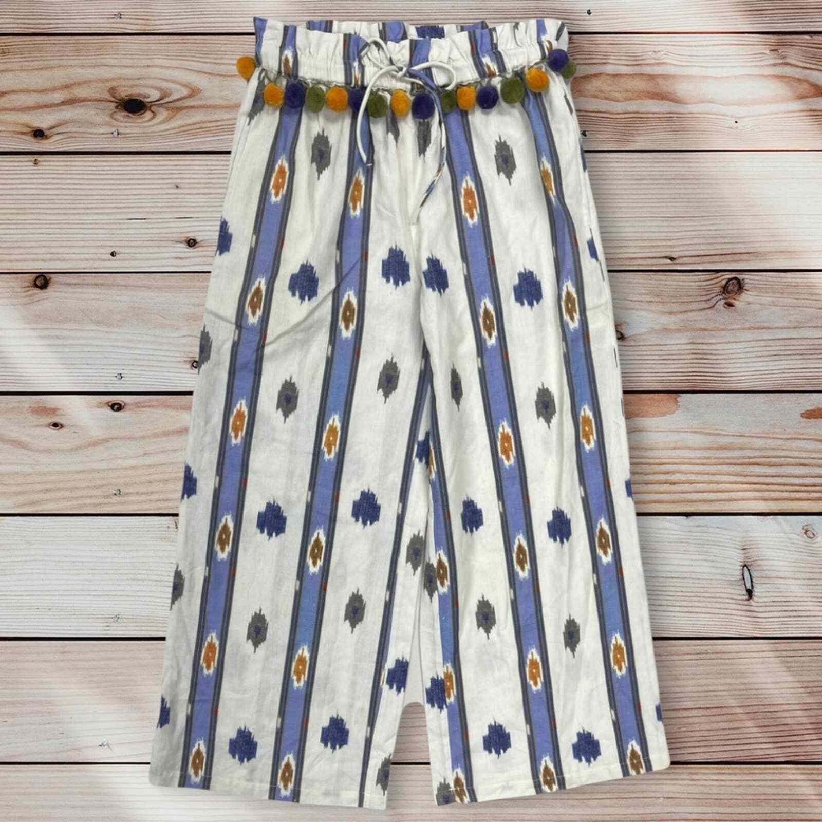 Anthropologie Ollari Pom Pom Wide Leg Ikat Pants NEW Size Small - Premium Clothing, Shoes & Accessories:Women:Women's Clothing:Pants from Anthropologie - Just $60.00! Shop now at Finds For You
