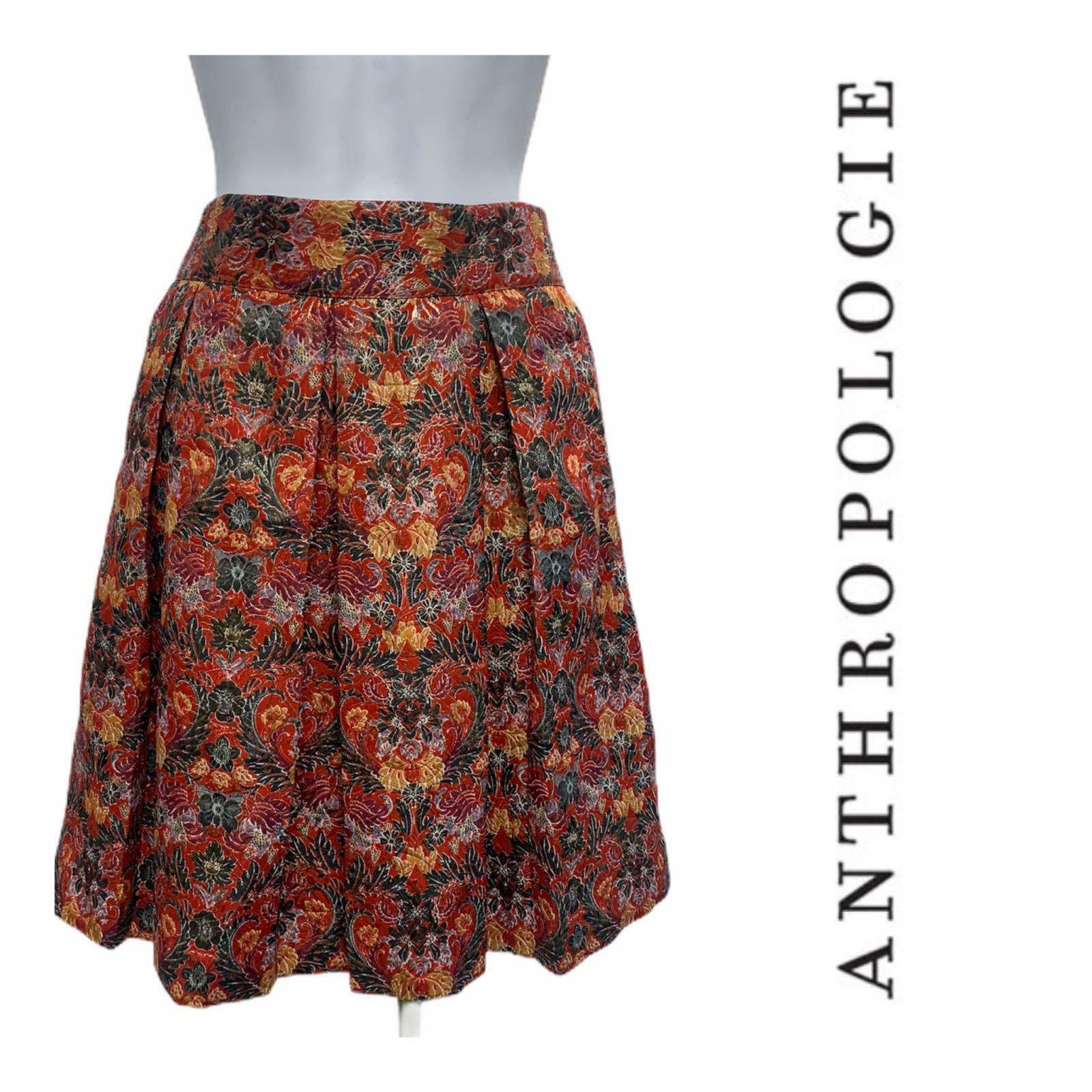 Anthropologie Rosia Skirt by Maeve Pleated A Line Red Floral Metallic Size Small - Premium Clothing, Shoes & Accessories:Women:Women's Clothing:Skirts from Anthropologie - Just $30.29! Shop now at Finds For You