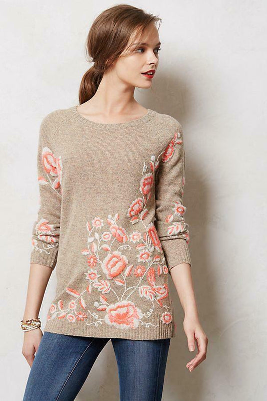 Anthropologie Sleeping on Snow Embroidered Ranunculus Tunic Sweater Size Medium - Premium Clothing, Shoes & Accessories:Women:Women's Clothing:Sweaters from Anthropologie - Just $51.50! Shop now at Finds For You