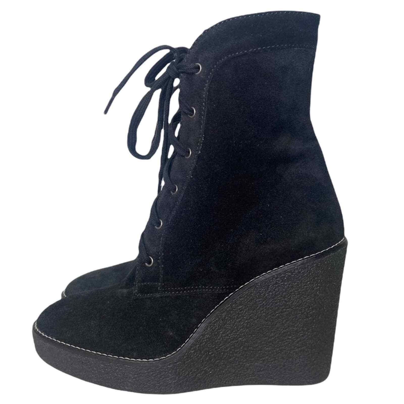 Aquatalia Black Suede Tall Ankle Wedge Lace Up Boots Size 6 - Premium Clothing, Shoes & Accessories:Women:Women's Shoes:Boots from Aquatalia - Just $56.56! Shop now at Finds For You