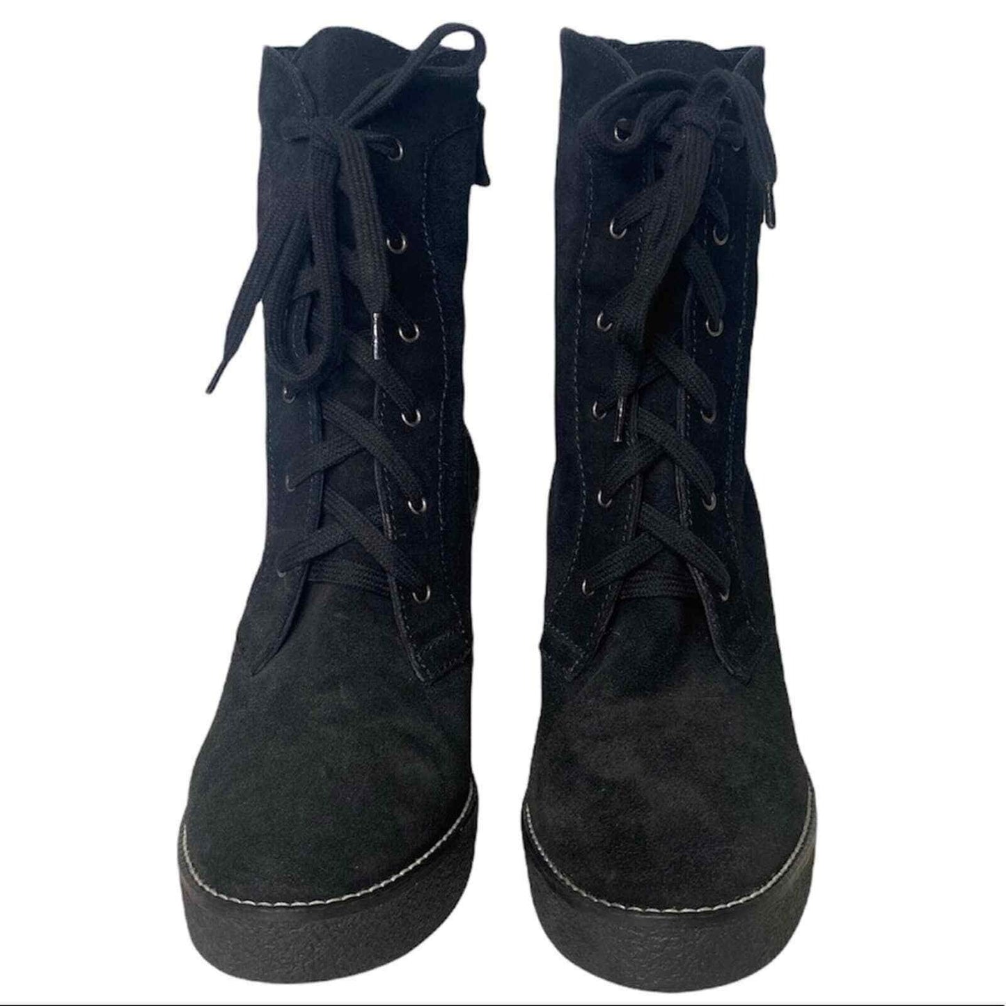 Aquatalia Black Suede Tall Ankle Wedge Lace Up Boots Size 6 - Premium Clothing, Shoes & Accessories:Women:Women's Shoes:Boots from Aquatalia - Just $56.56! Shop now at Finds For You