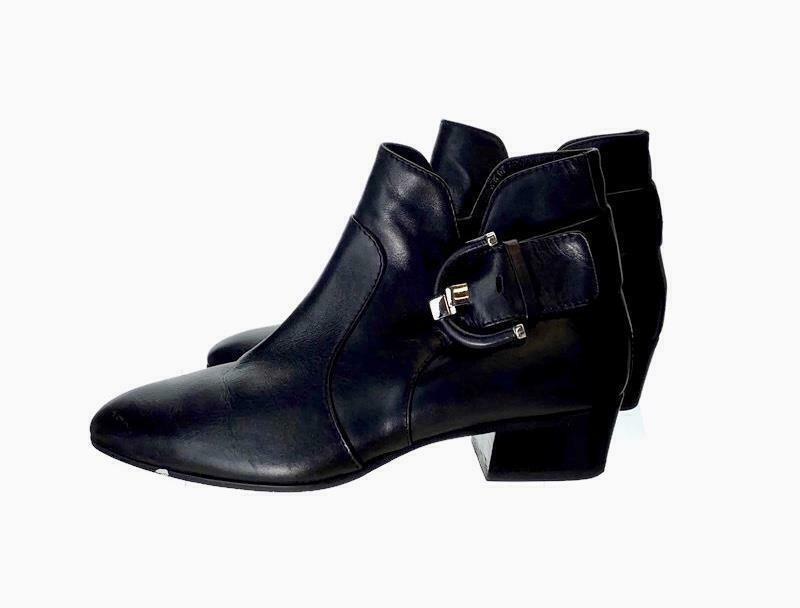 Aquatalia Women s Flambay Black Calf Ankle Boots Booties Buckle