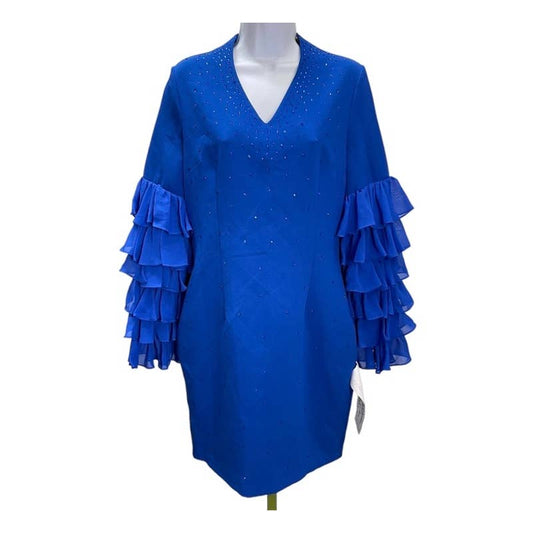 Tadashi Shoji Blue Ruffle Sleeve Crystal Embellished Dress Size M Blue New - Premium  from Tadashi Shoji - Just $199.0! Shop now at Finds For You