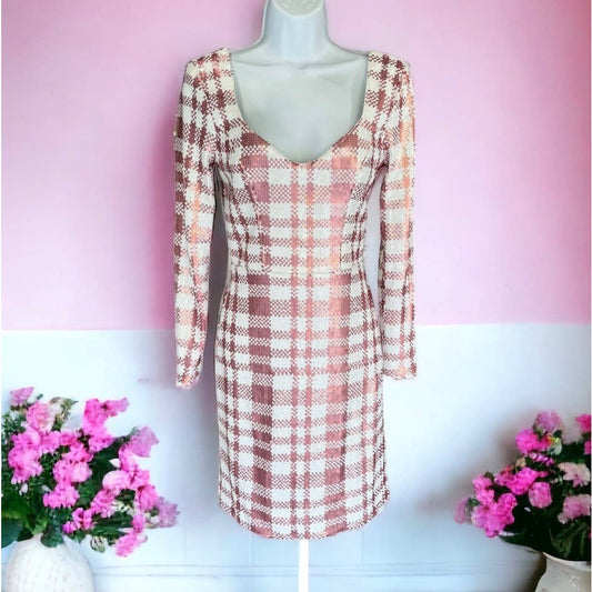 Dress The Population Barbiecore Pink White Plaid Sequin Mini Dress Size S New - Premium  from Dress The Population - Just $239.0! Shop now at Finds For You