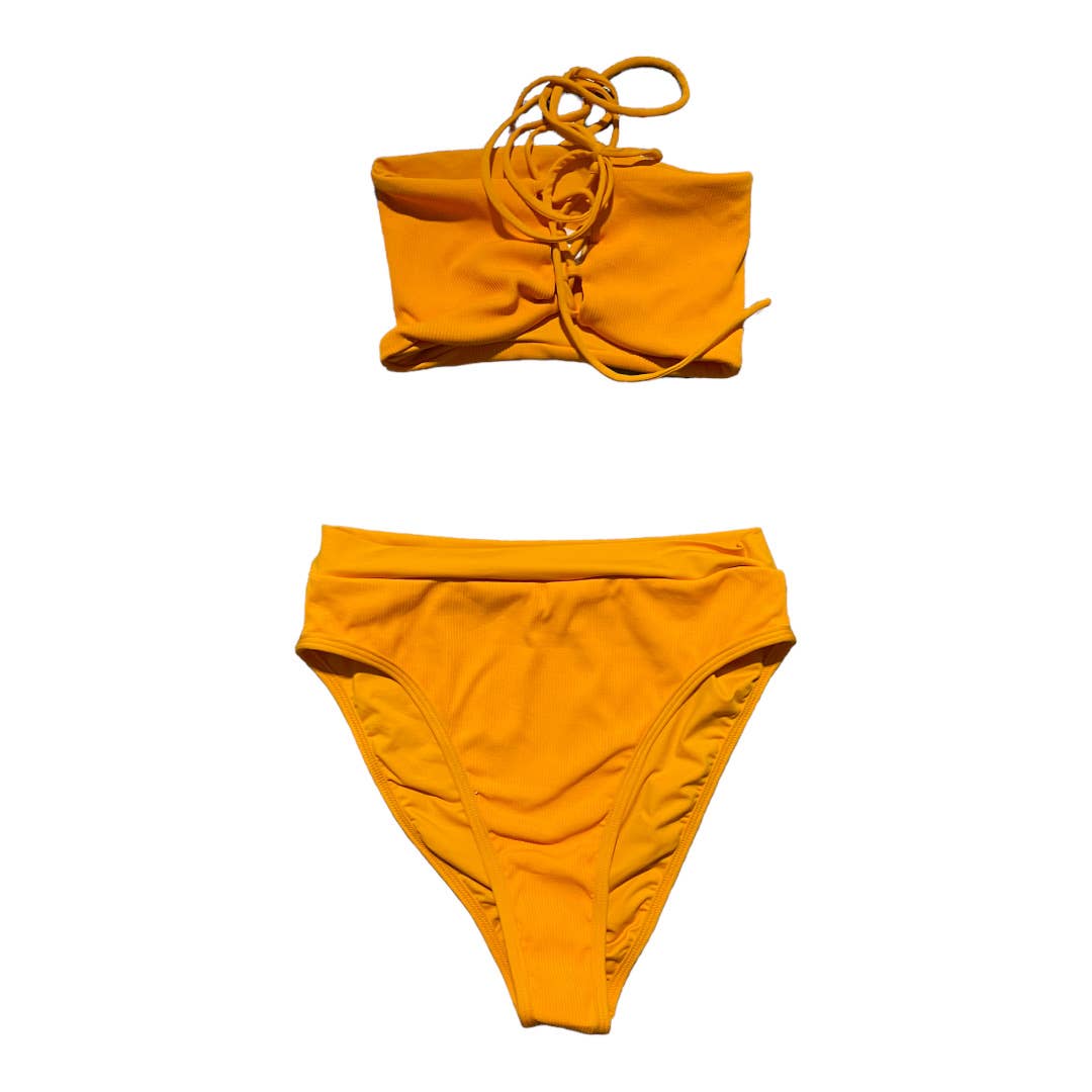 L*SPACE Ribbed Beach Wave Bandeau Top Frenchi High Waist Bikini Bottom Yellow New - Premium  from L*SPACE - Just $79.00! Shop now at Finds For You