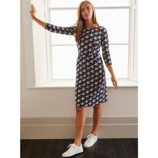 Boden Brittish Style Penny Jersey Dress J0074 Navy Swallows Birds 4P US 8P UK - Premium  from Boden - Just $74.0! Shop now at Finds For You