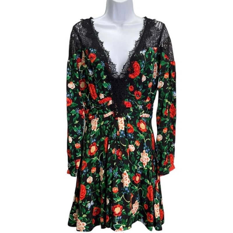anthropologie dress long sleeve Anthropologie Lacy V Neck Floral Mini Dress Long Sleeve Size 6 New – Finds For You