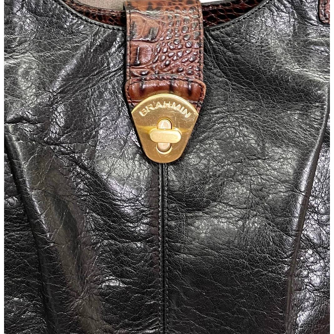 Brahmin Elisa Satchel Handbag Purse Leather Black Brown - Premium  from Brahmin - Just $279.0! Shop now at Finds For You