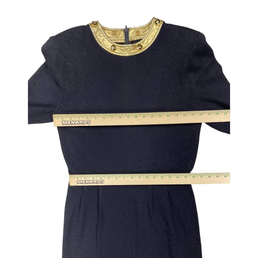 Vintage 90’s St. John Marie Gray Santana Knit Leather Trim Dress Size 12 - Premium  from St. John - Just $199.00! Shop now at Finds For You