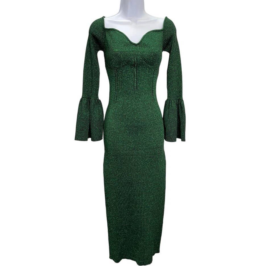 Self Portrait Off The Shoulder Ribbed Midi Dress Size Large New Green - Premium  from Self-Portrait - Just $299.00! Shop now at Finds For You