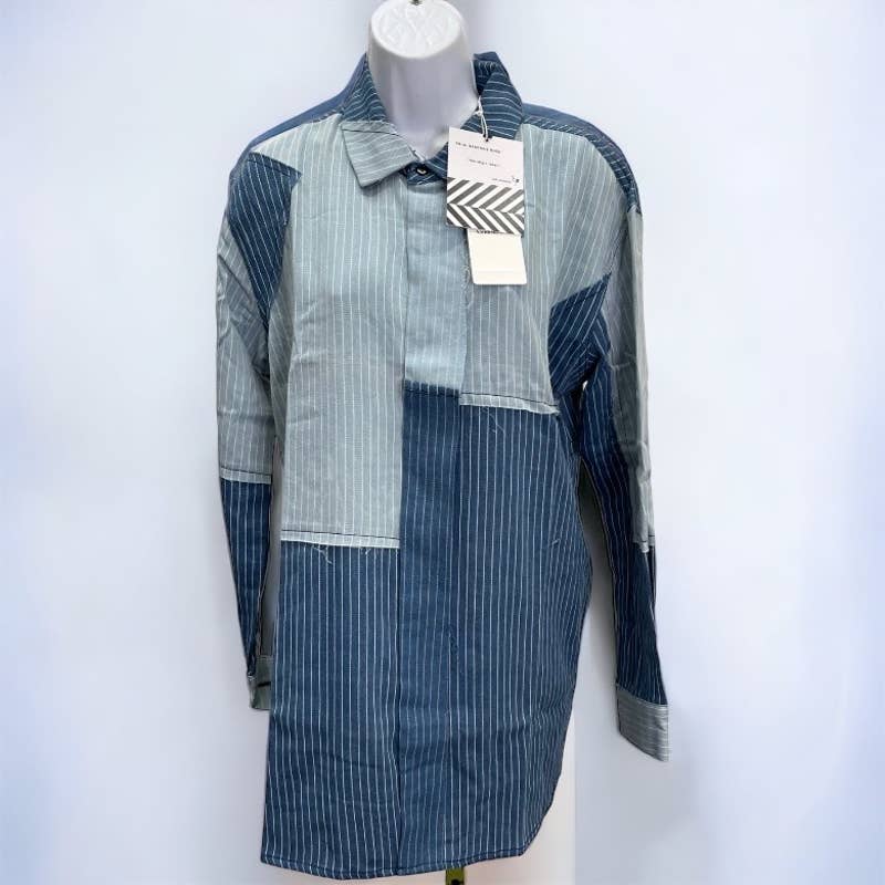 Free People x Sandrine Rose Patchwork Striped Denim Button Up Blouse Size M New - Premium  from Free People - Just $99.0! Shop now at Finds For You