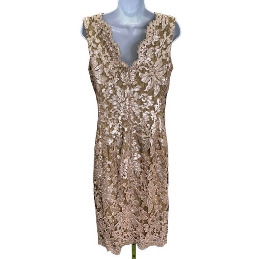 Tadashi Shoji Gold Lace Sequin Sleeveless Gown Dress Size 8 - Premium  from Tadashi Shoji - Just $139.0! Shop now at Finds For You