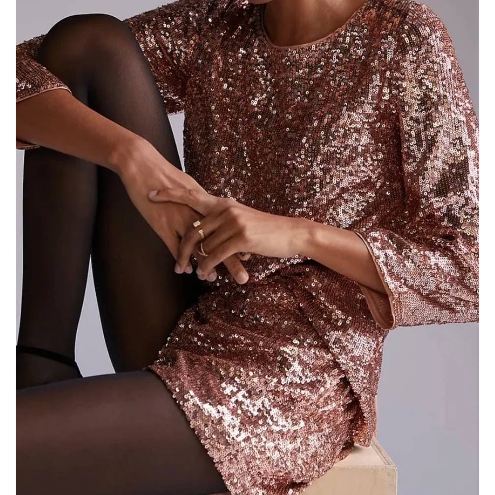 Anthropologie Rose Gold Sequin Shorts Size 6 New - Premium  from Anthropologie - Just $89.0! Shop now at Finds For You
