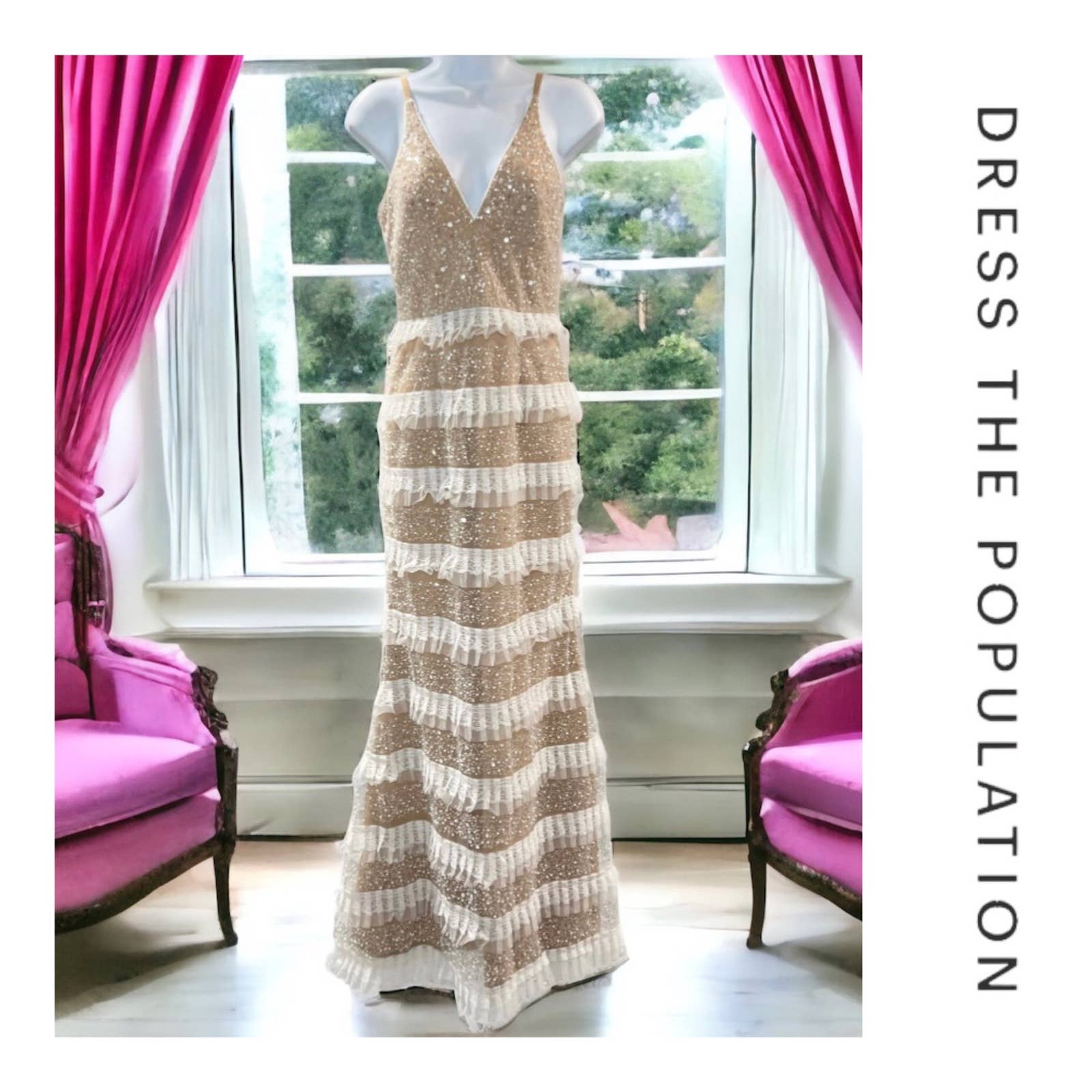 Dress The Population Tiered Lace Crystal Long Gown Dress Sz XS New - Premium  from Dress The Population - Just $199! Shop now at Finds For You